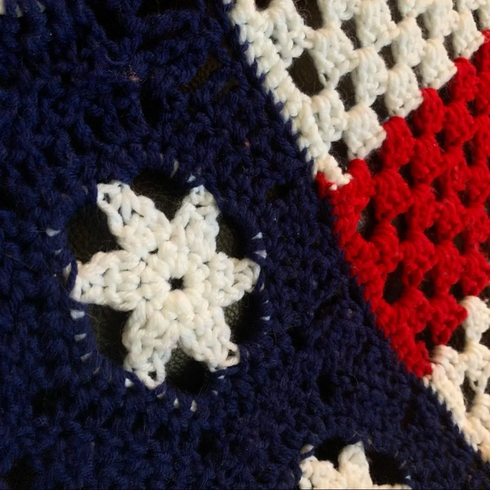 American Flag Crochet Throw Blanket - Red White Blue